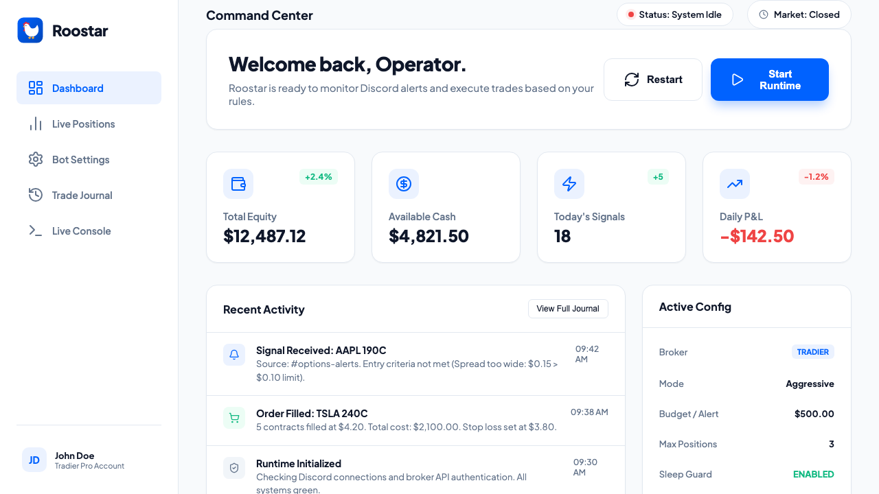Roostar dashboard preview