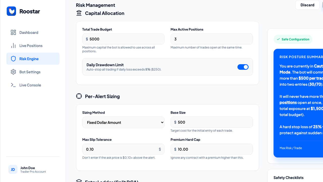 Roostar risk controls mockup